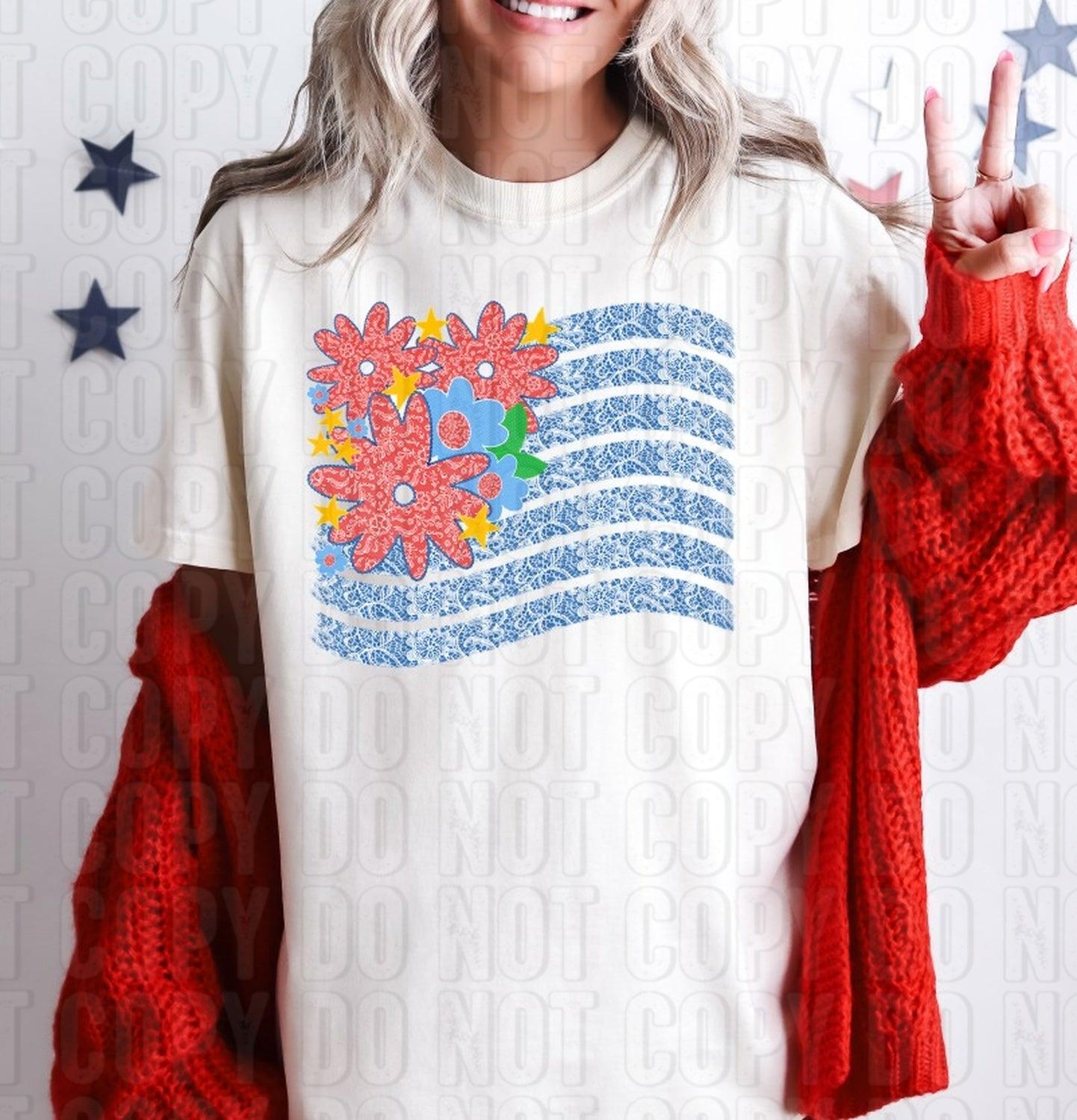 Floral American Flag DTF Transfer