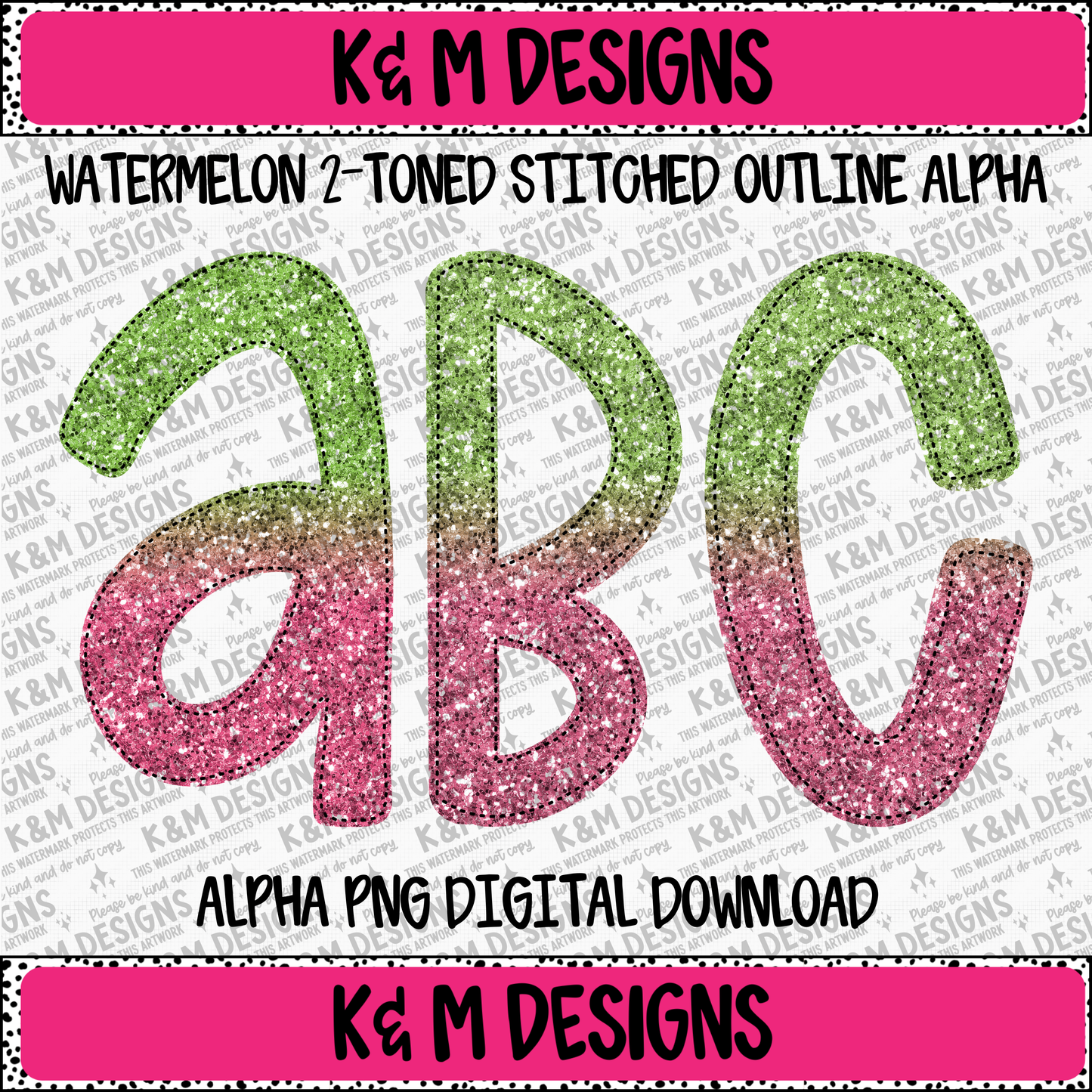 Watermelon 2-Toned Stitched Outline Alpha PNG Set Digital Download