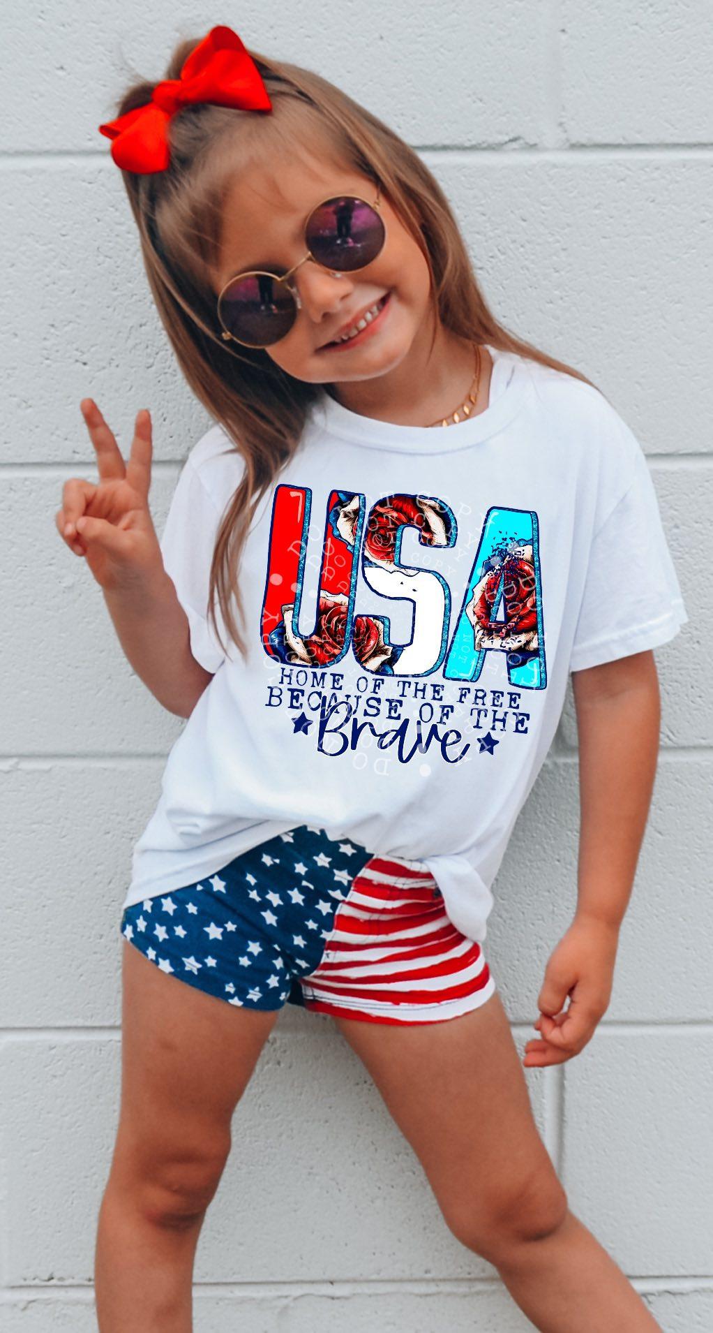 USA Floral Home Of The Free DTF Transfer