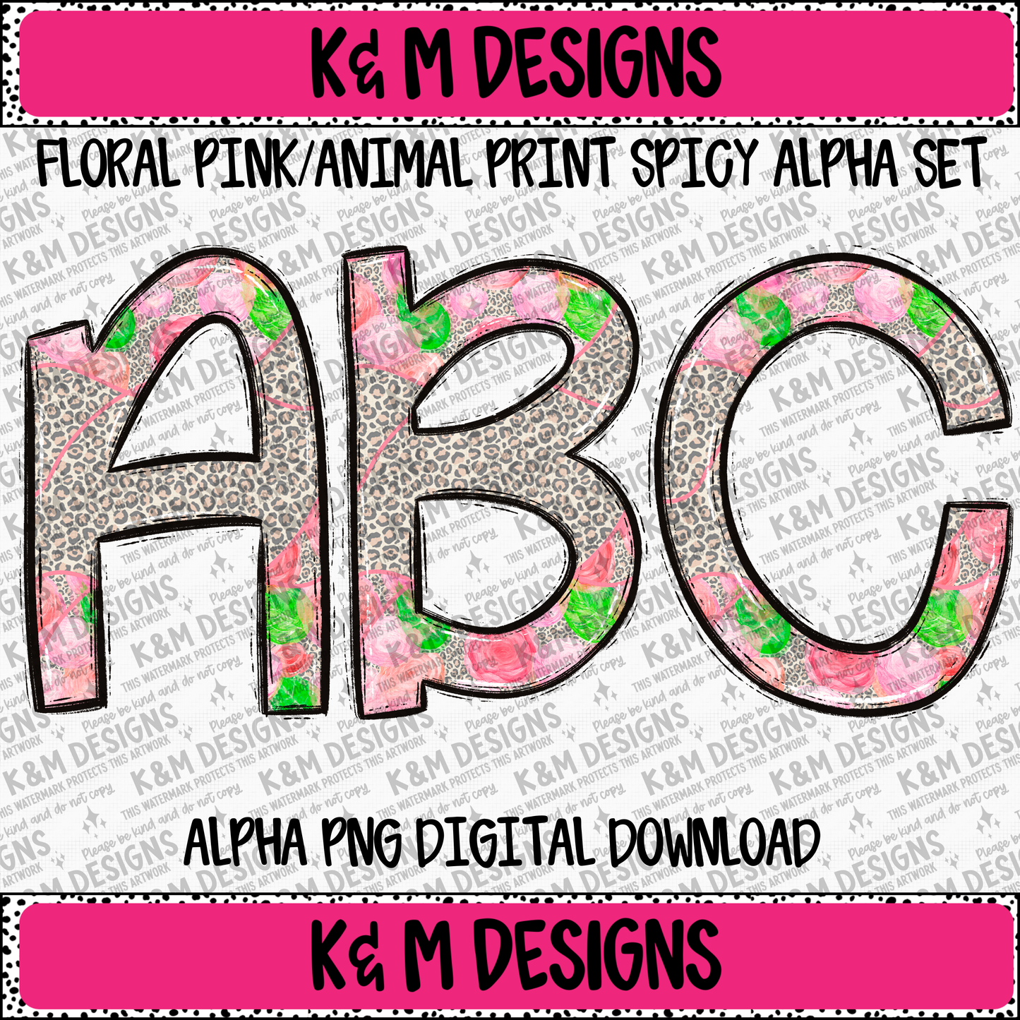 Floral Pink/Animal Print Spicy Alpha PNG Set Digital Download