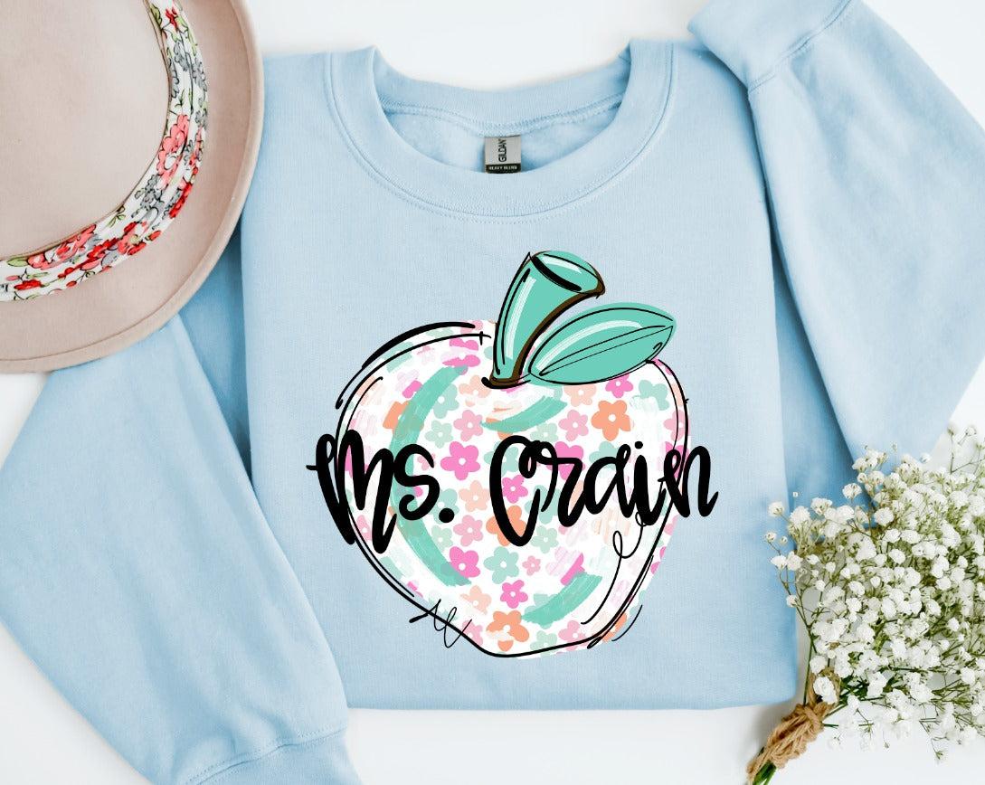 Scribble Bright Teacher Apple Custom/Name Personalized DTF Transfer
