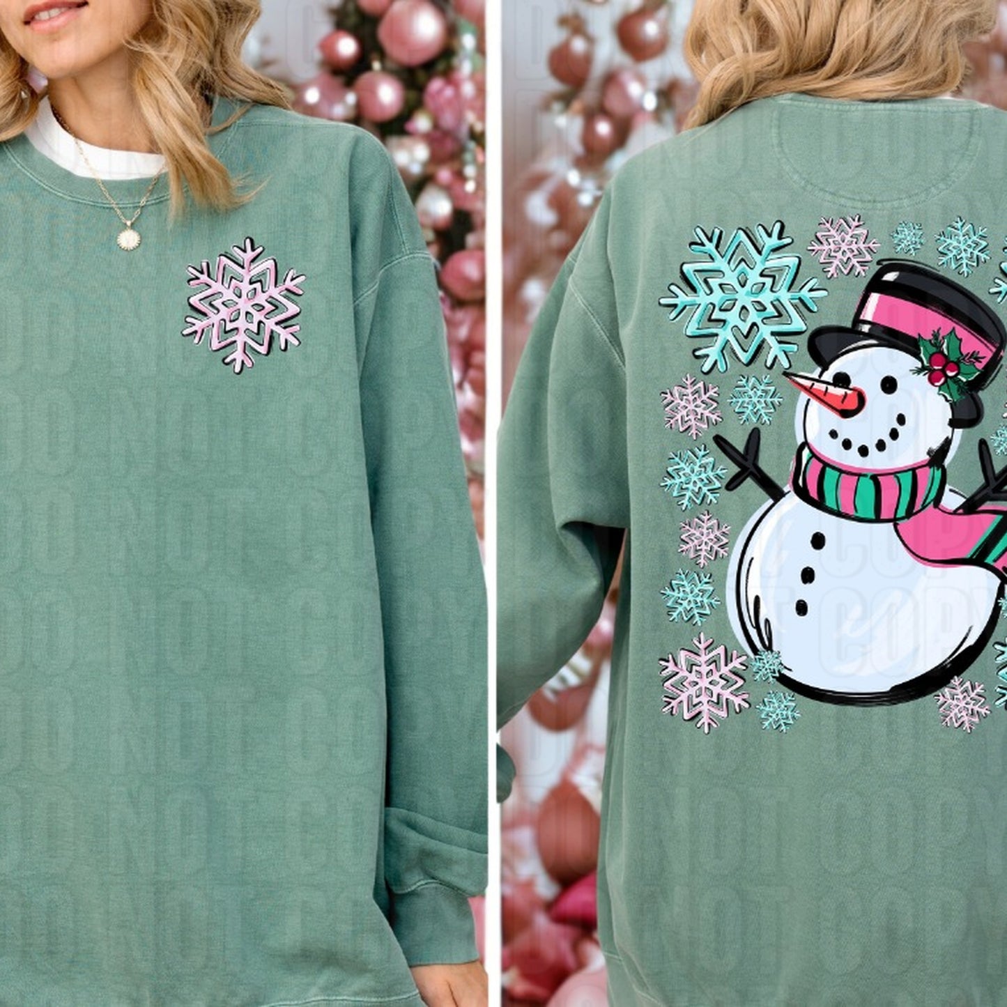 Snowman And Snowflakes Front/Back DTF Transfer