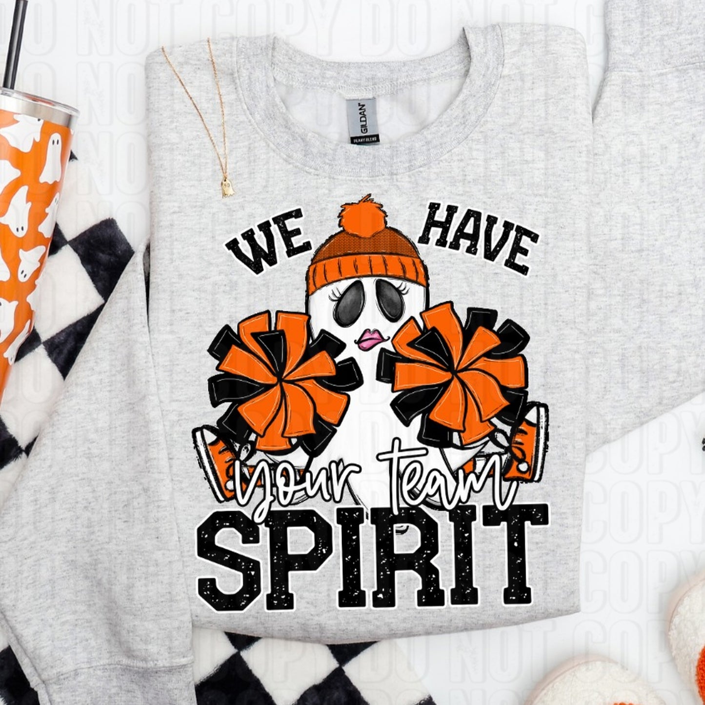 Ghost Cheerleader- We Have Spirit Custom Team Name/Personalized DTF Transfer
