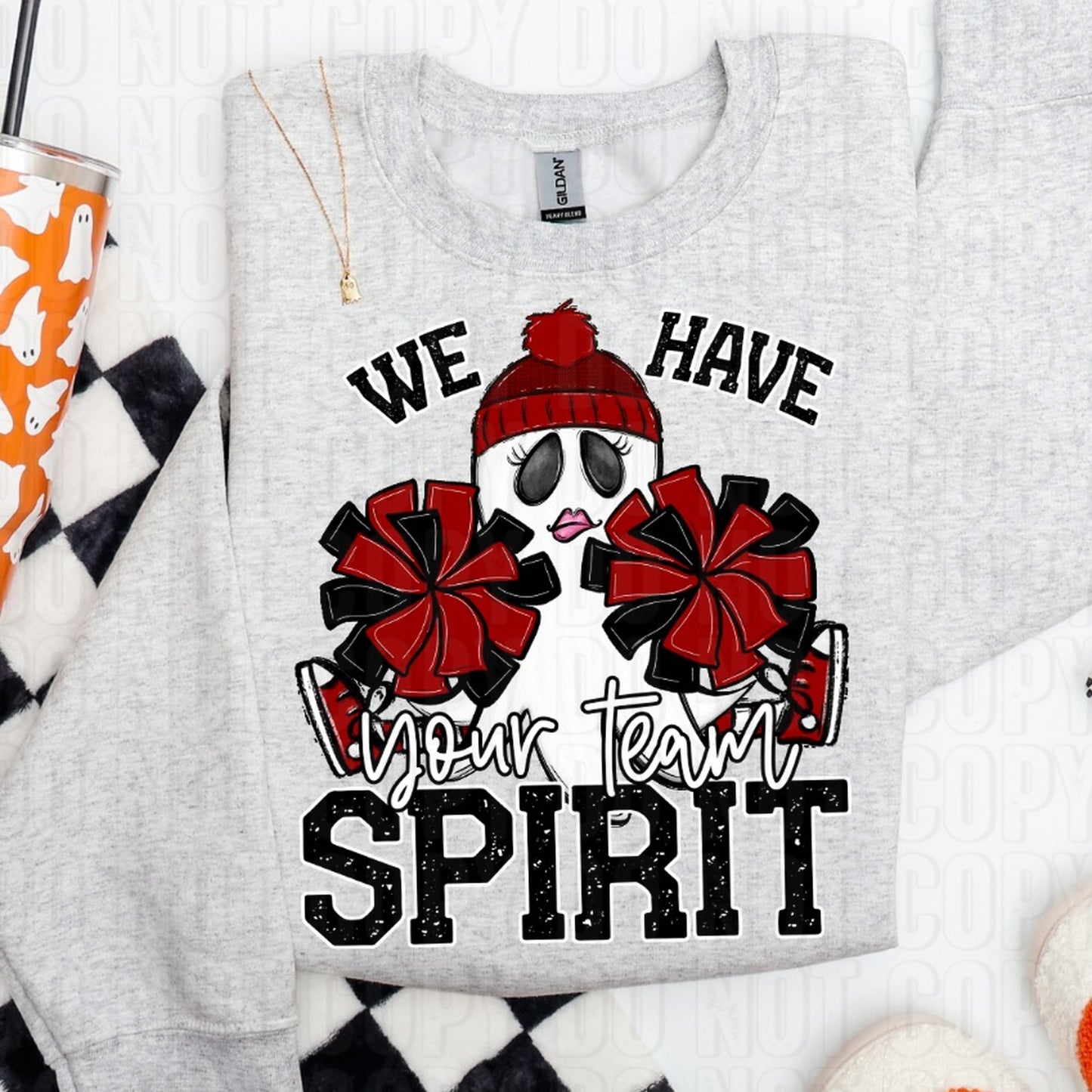Ghost Cheerleader- We Have Spirit Custom Team Name/Personalized DTF Transfer