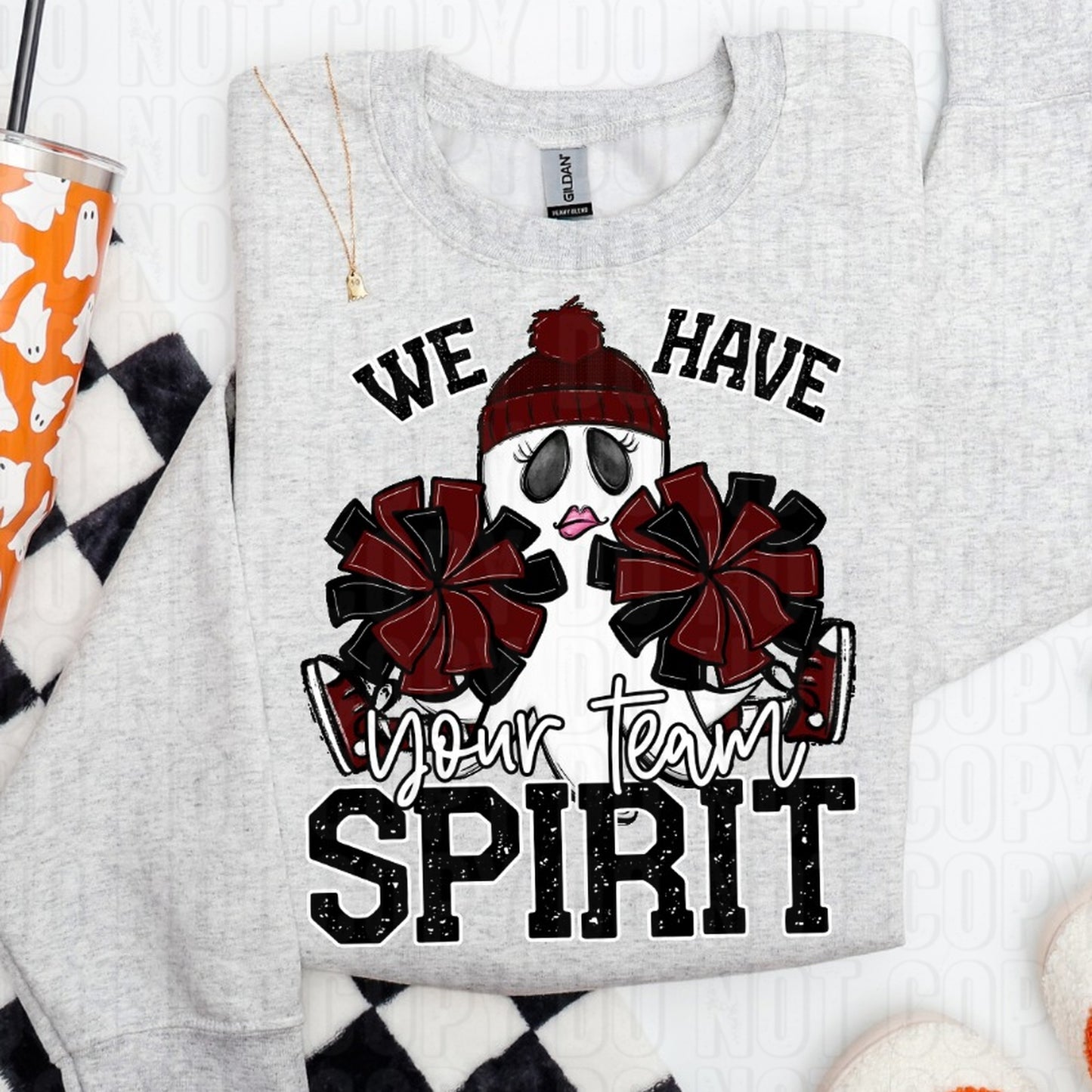 Ghost Cheerleader- We Have Spirit Custom Team Name/Personalized DTF Transfer