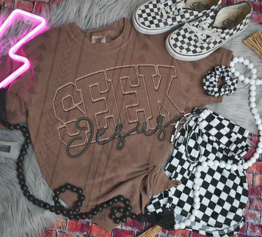 Seek Jesus Embroidered Faux DTF Transfer