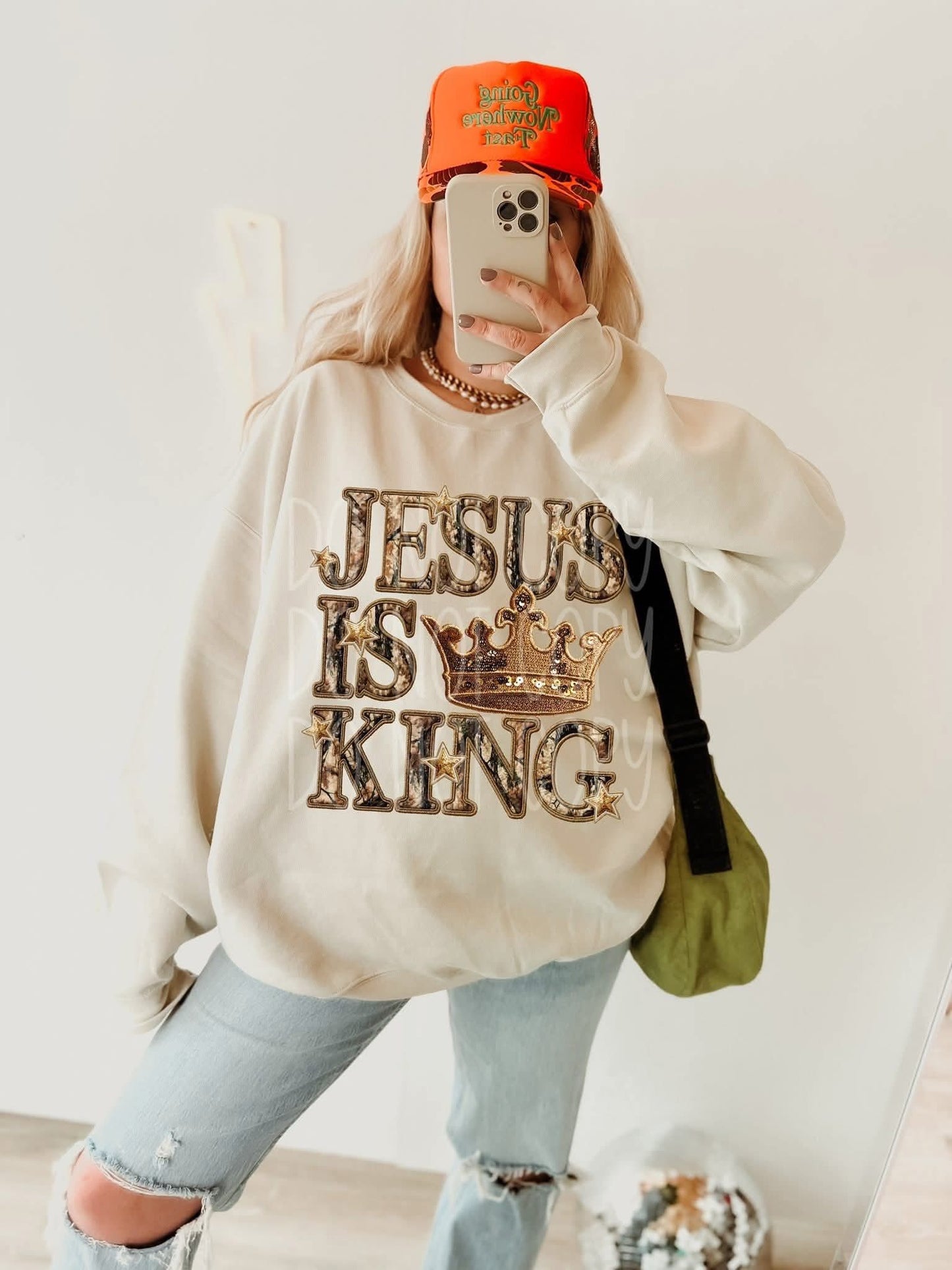 Jesus Is King Camo Embroidery Faux DTF Transfer