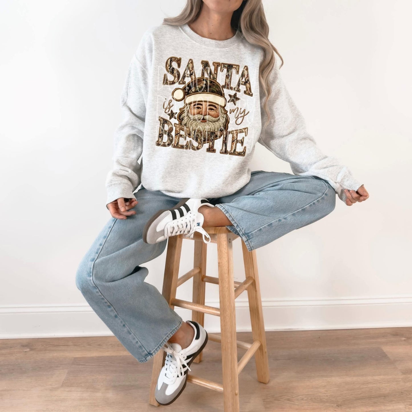 Santa Is My Bestie Camo Embroidery Faux DTF Transfer
