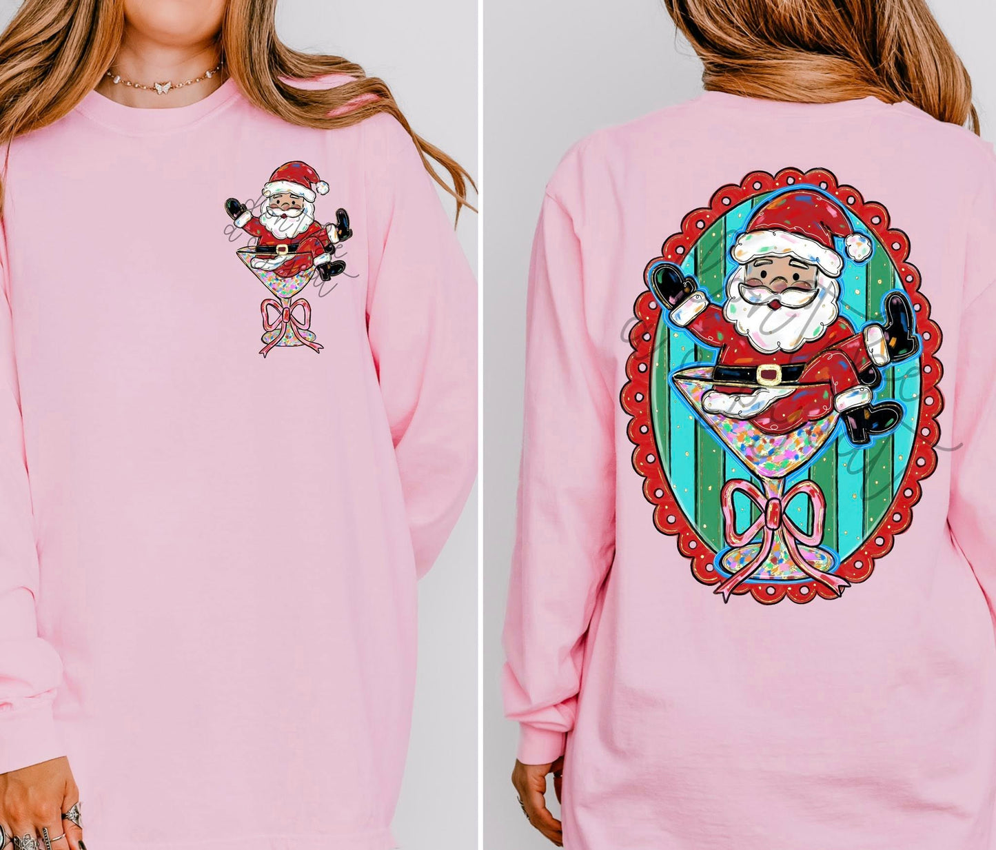 Light Santa Martini Front/Back DTF Transfer