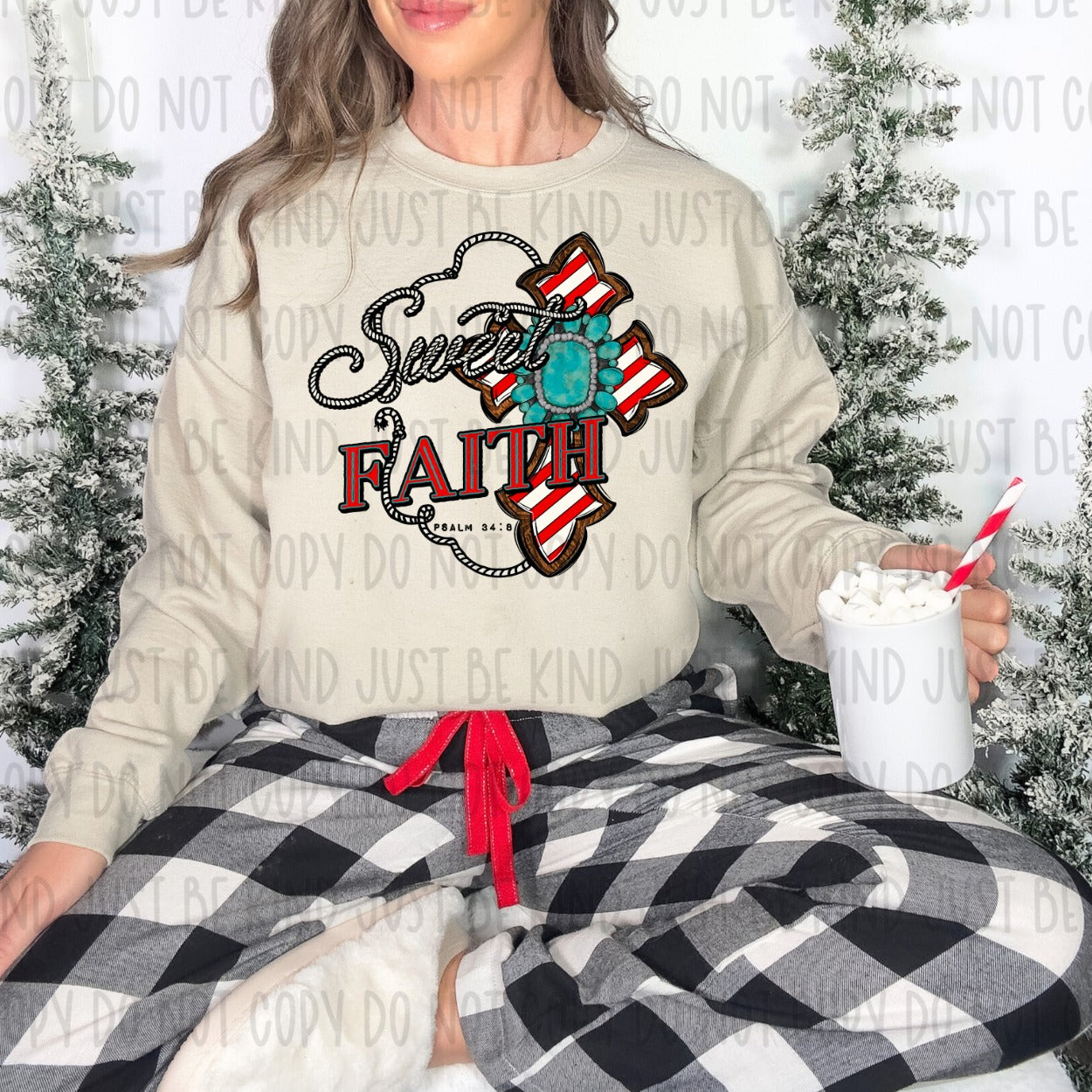 Sweet Faith Candy Cane & Turquoise Cross DTF Transfer