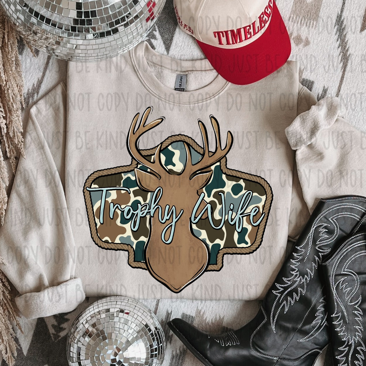 Trophy Wife Deer Camo DTF Transfer