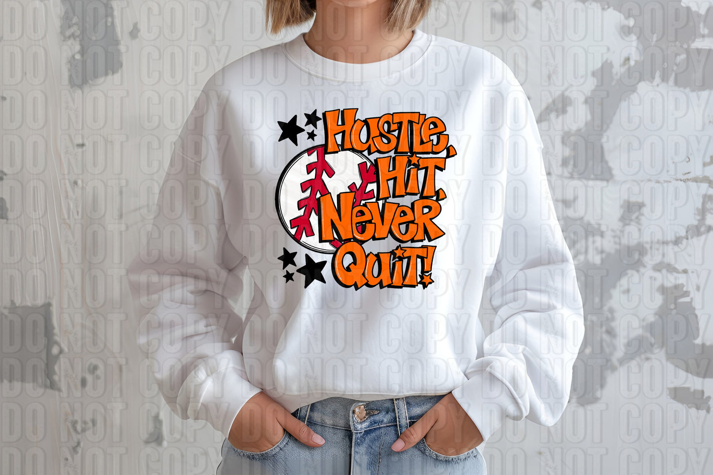 Hustle Hit Baseball Orange DTF Transfer