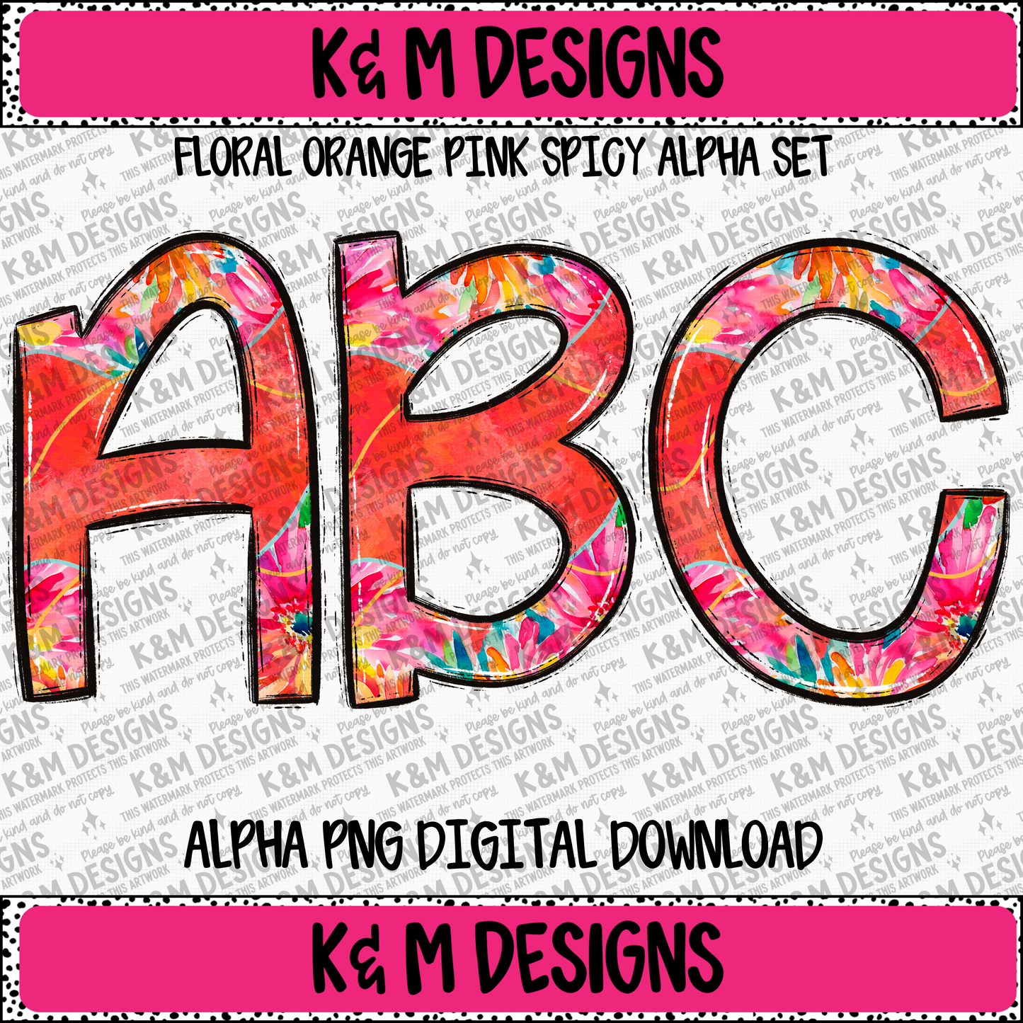 Floral Orange Pink Spicy Alpha PNG Set Digital Download