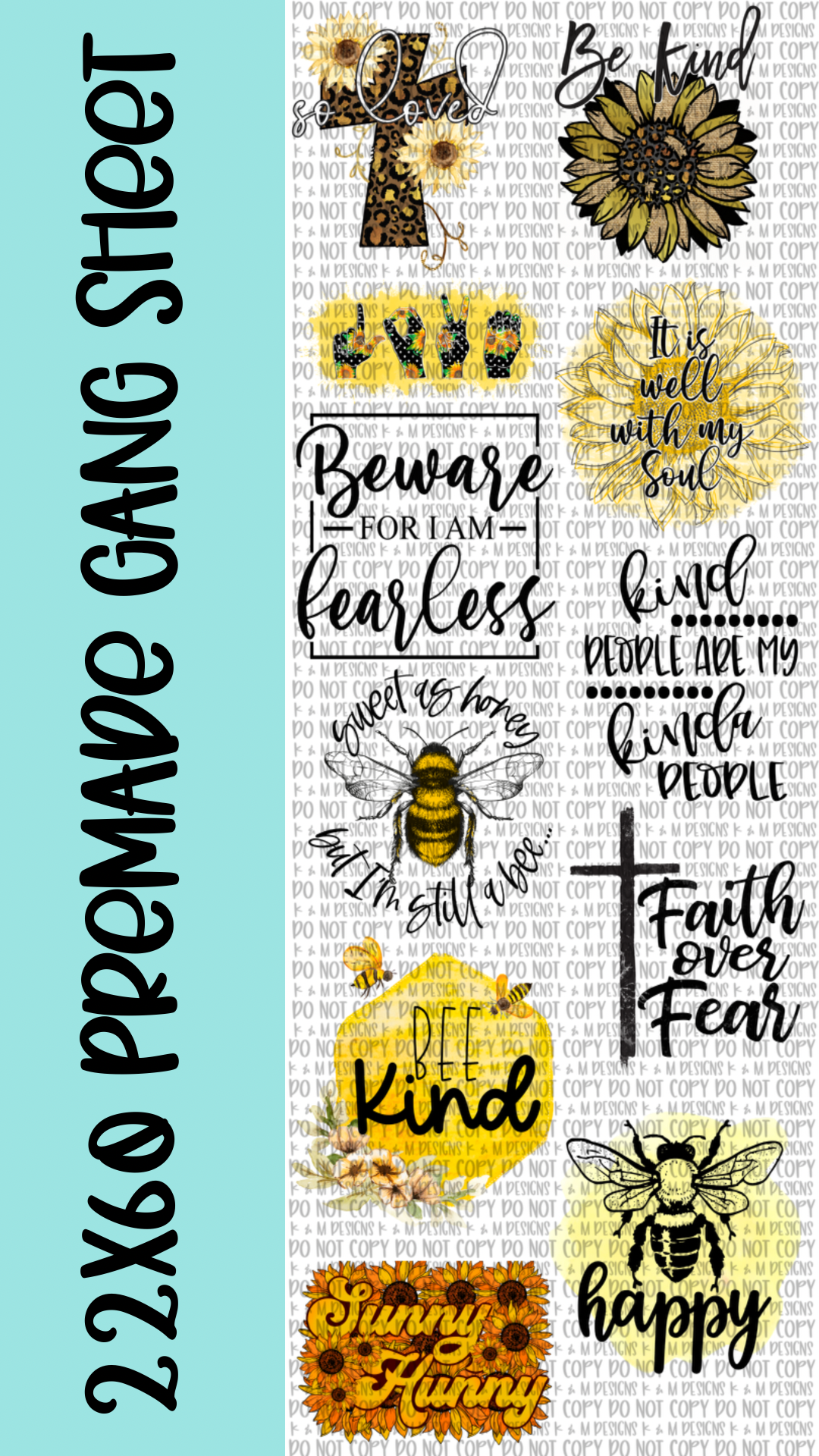 22x60 Premade Motivation Yellows Gang Sheet DTF Transfer