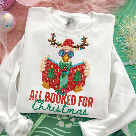 All Booked For Christmas Goose Yarn Faux DTF Transfer