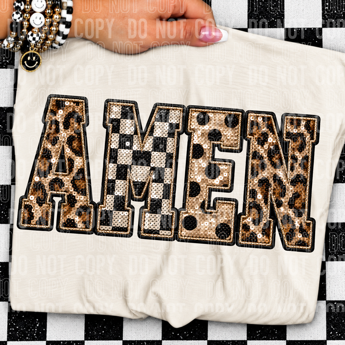 Amen Faux Sequin Embroidery DTF Transfer