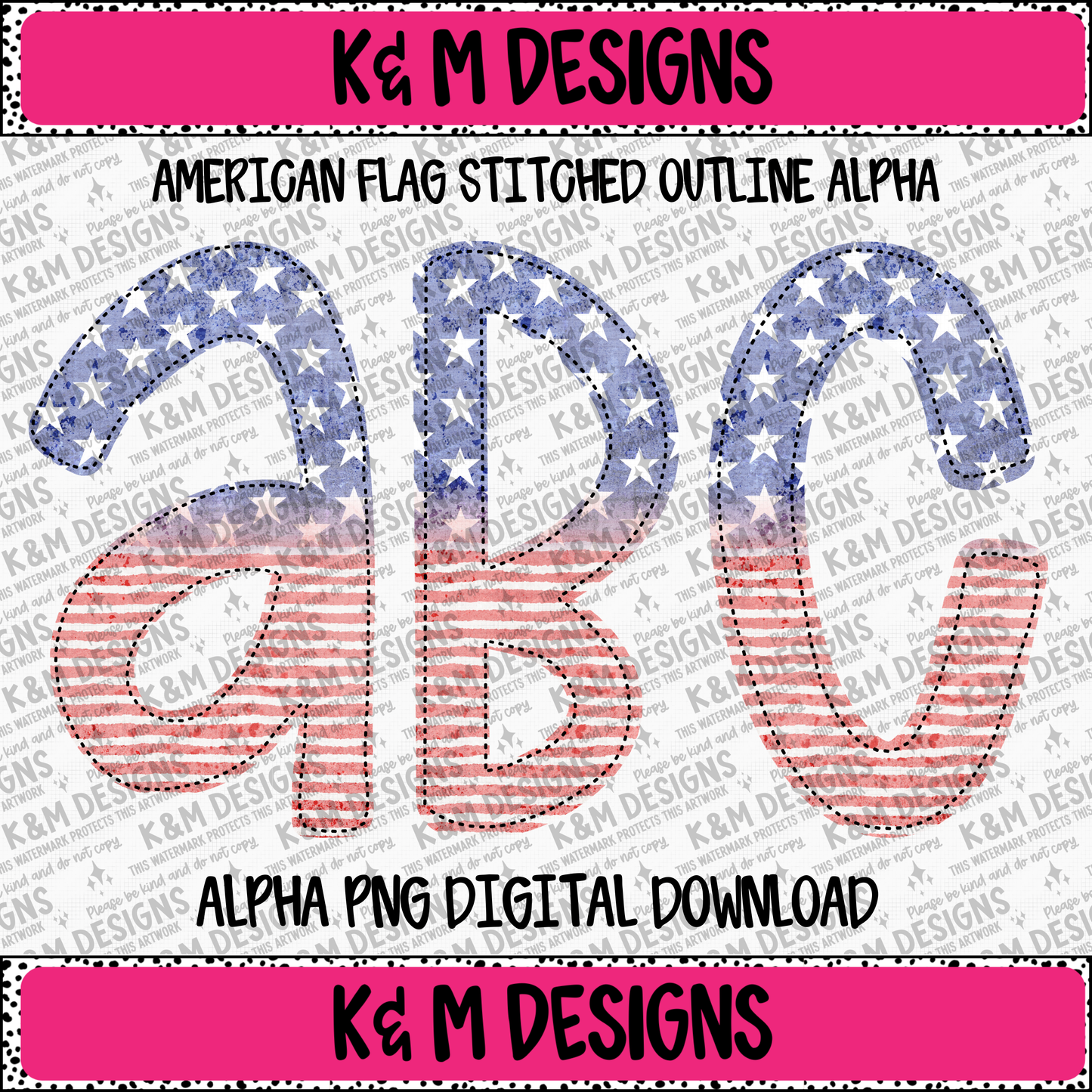 American Flag Stitched Outline Alpha PNG Set Digital Download