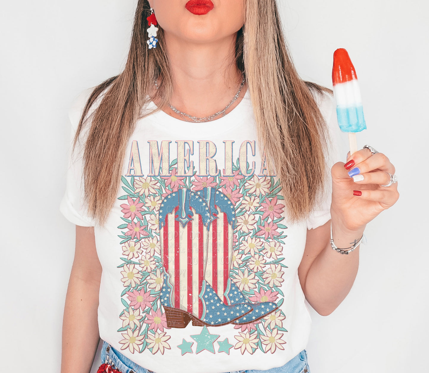 America Floral Boots DTF Transfer