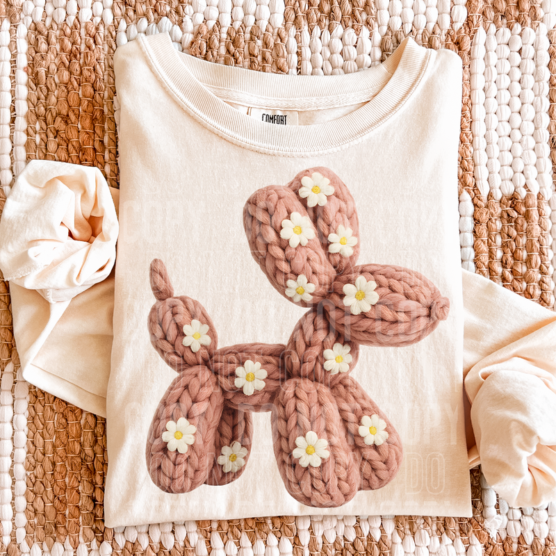 Floral Balloon Dog Yarn Faux DTF Transfer