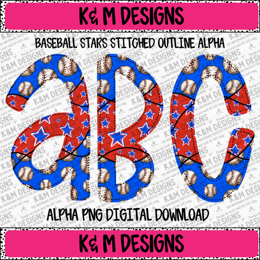Baseball Stars Stitched Outline Alpha PNG Set Digital Download