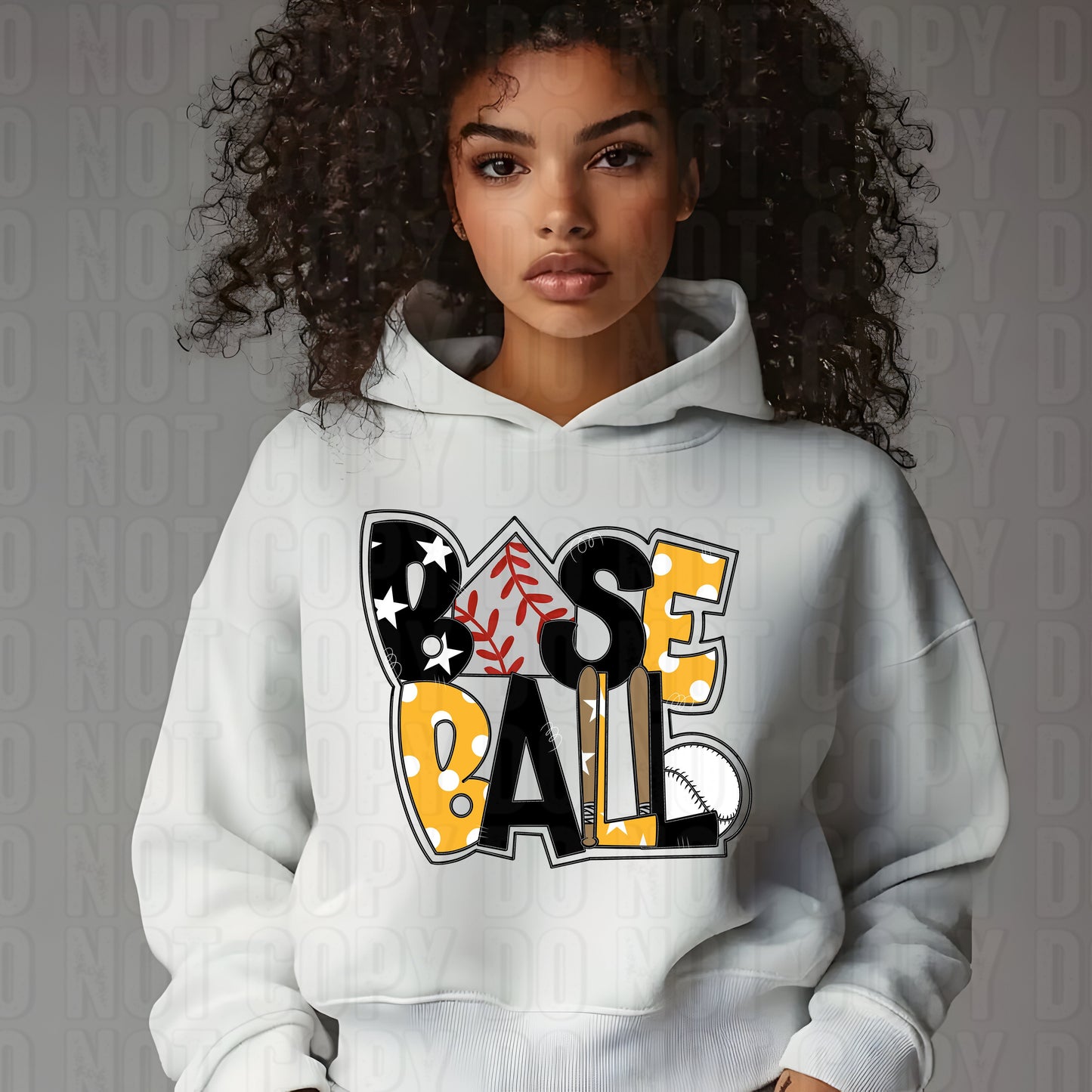 Baseball Word Art Black Yellow DTF Transfer