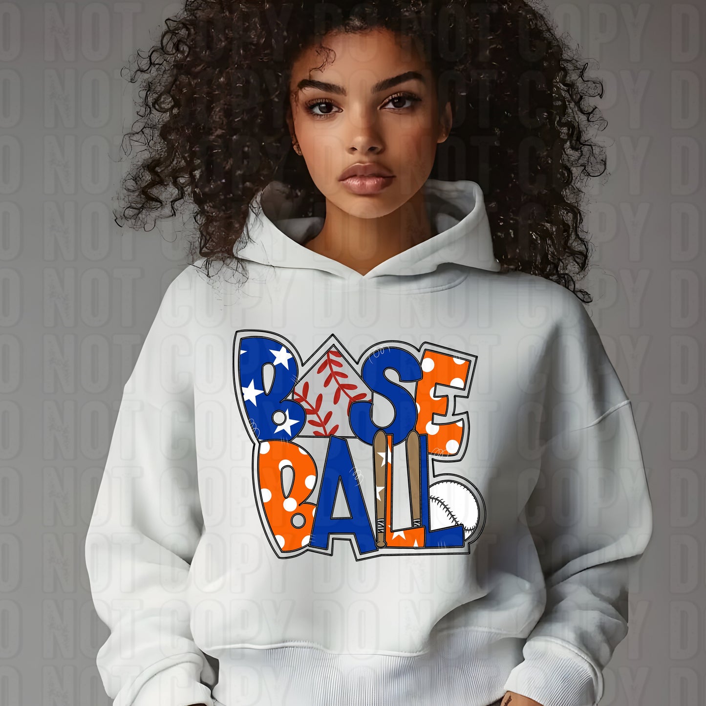 Baseball Word Art Royal Blue Orange DTF Transfer