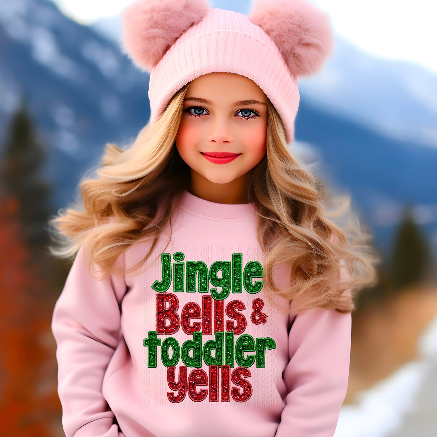 Jingle Bells & Toddler Yells Sequined Embroidery Faux DTF Transfer