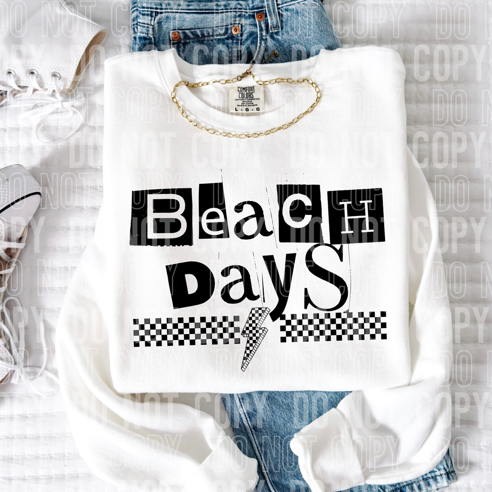 Beach Days Checkered Bolt Word DTF Transfer