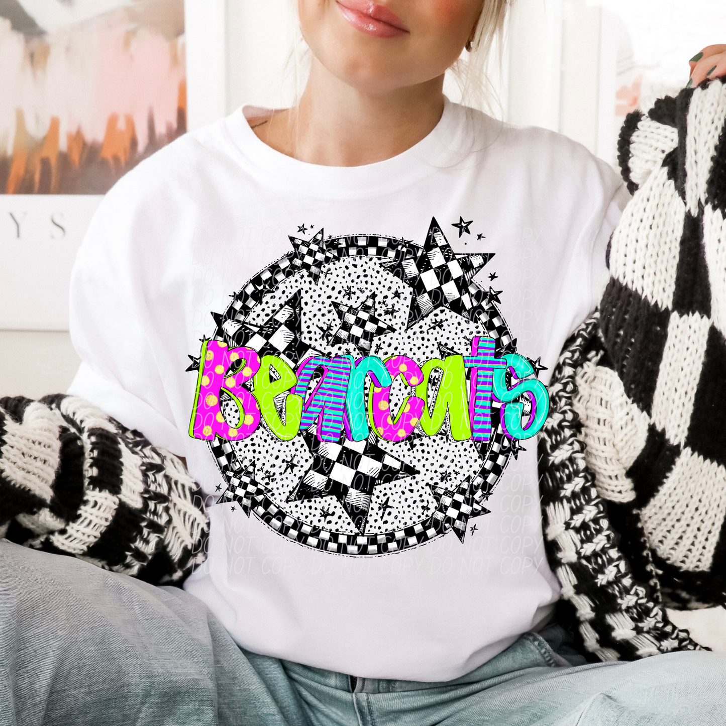 Bearcats Mascot Neon Checker DTF Transfer