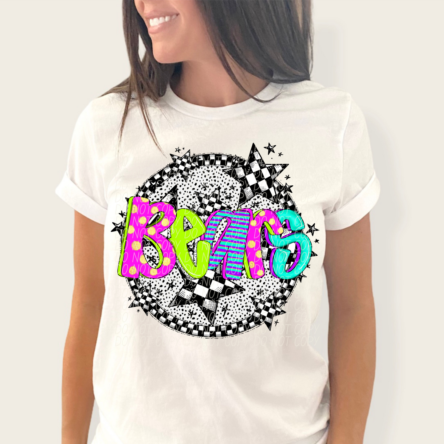 Bears Mascot Neon Checker DTF Transfer