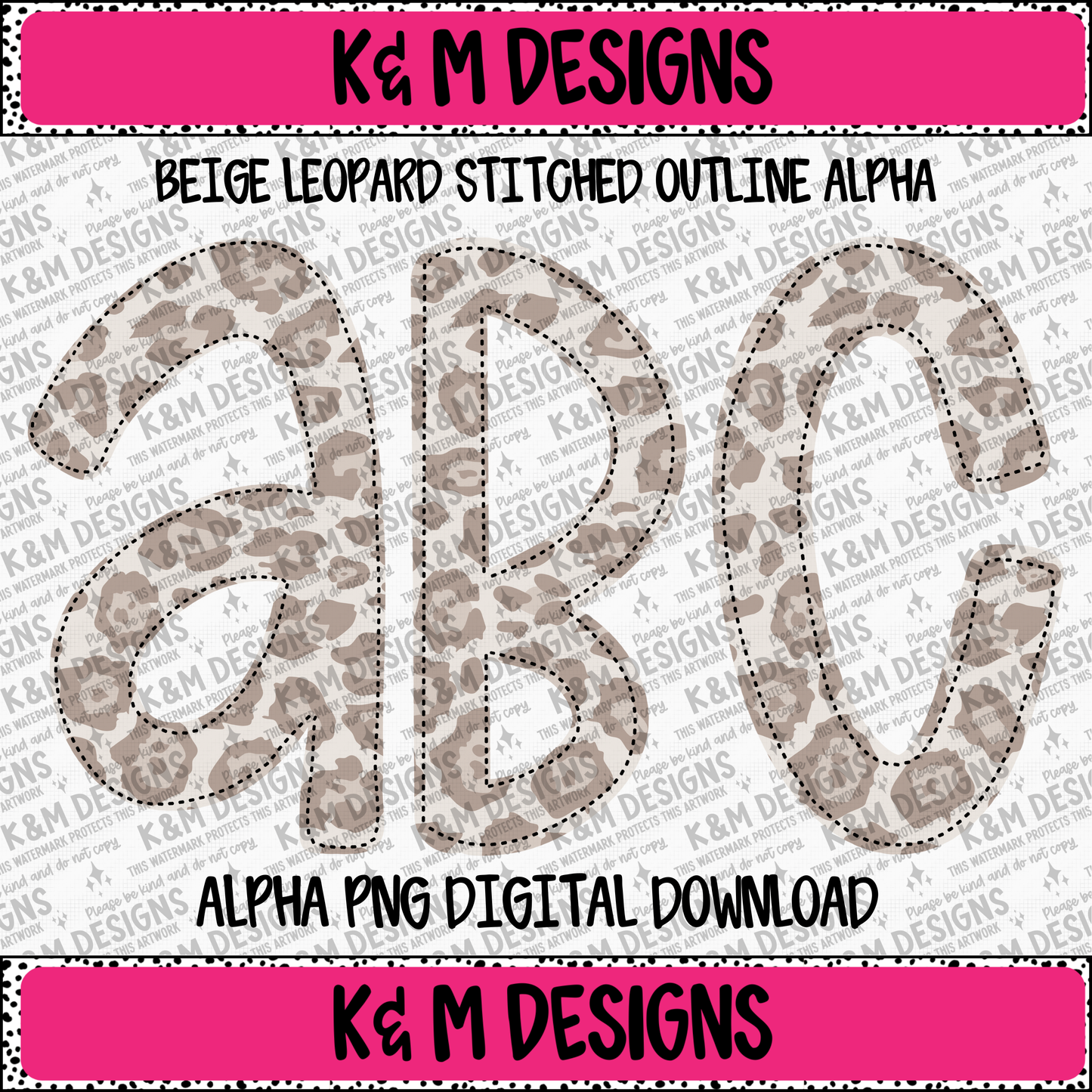 Beige Leopard Stitched Outline Alpha PNG Set Digital Download