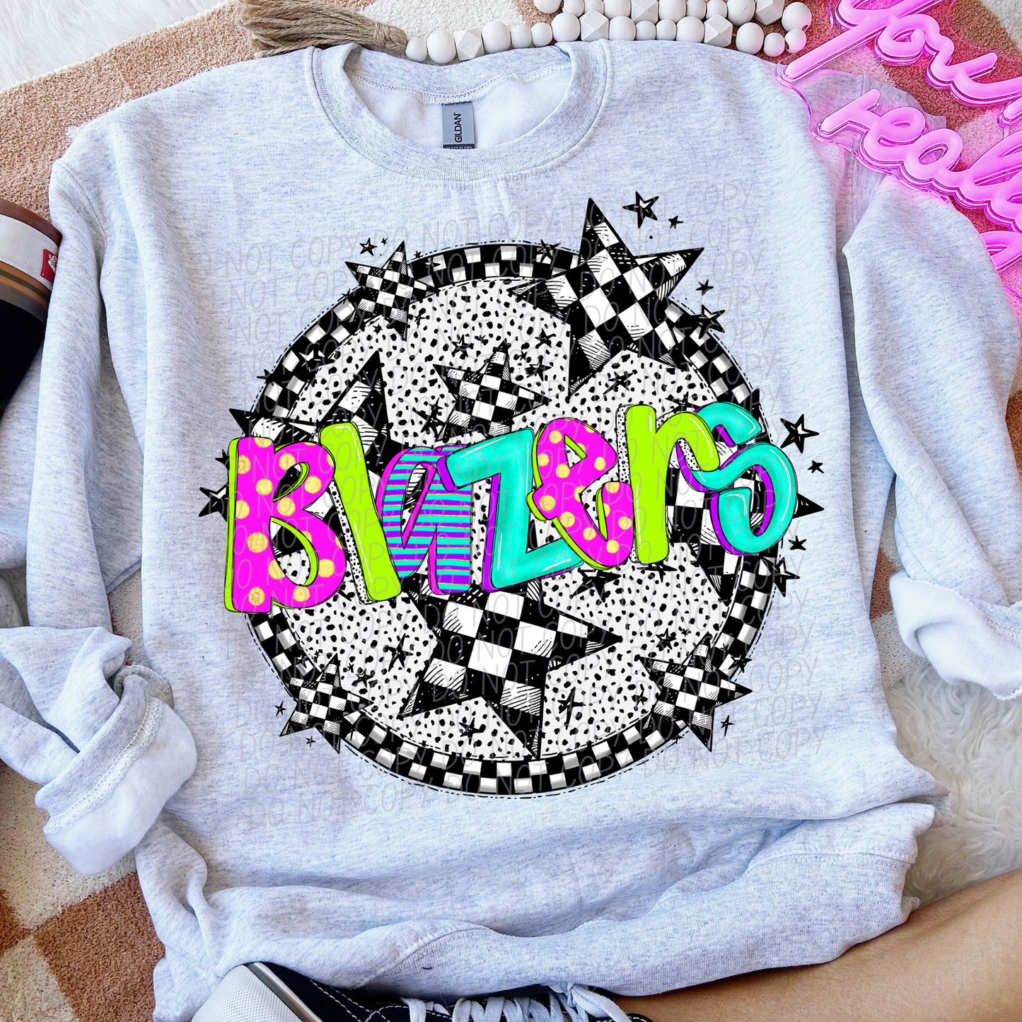 Blazers Mascot Neon Checker DTF Transfer