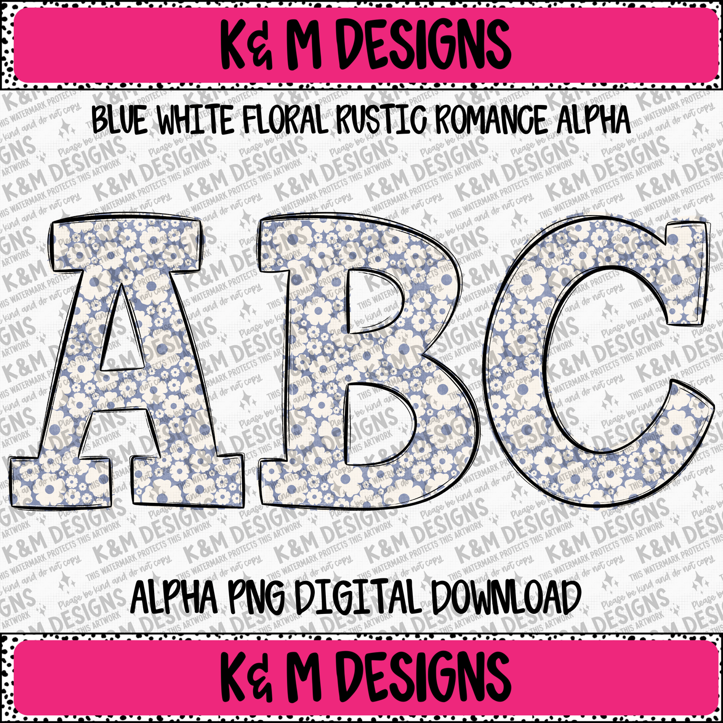 Blue White Floral Rustic Romance Alpha PNG Set Digital Download