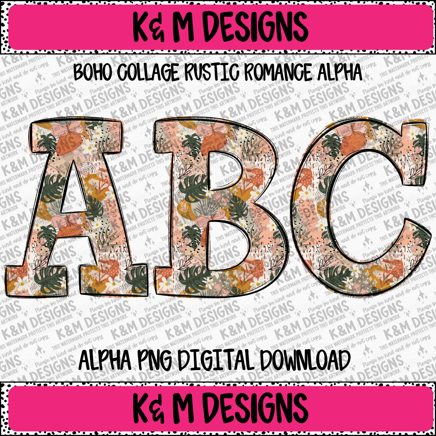 Boho Collage Rustic Romance Alpha PNG Set Digital Download