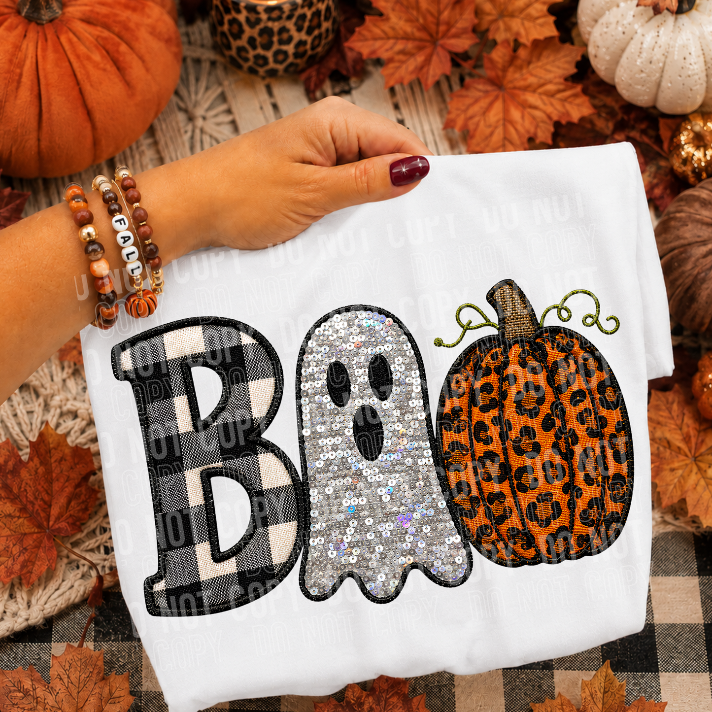 Boo Ghost Pumpkin Faux Embroidery DTF Transfer