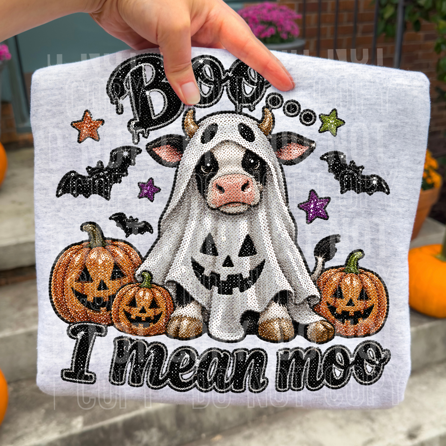 Boo...I Mean Moo Sequin Faux DTF Transfer