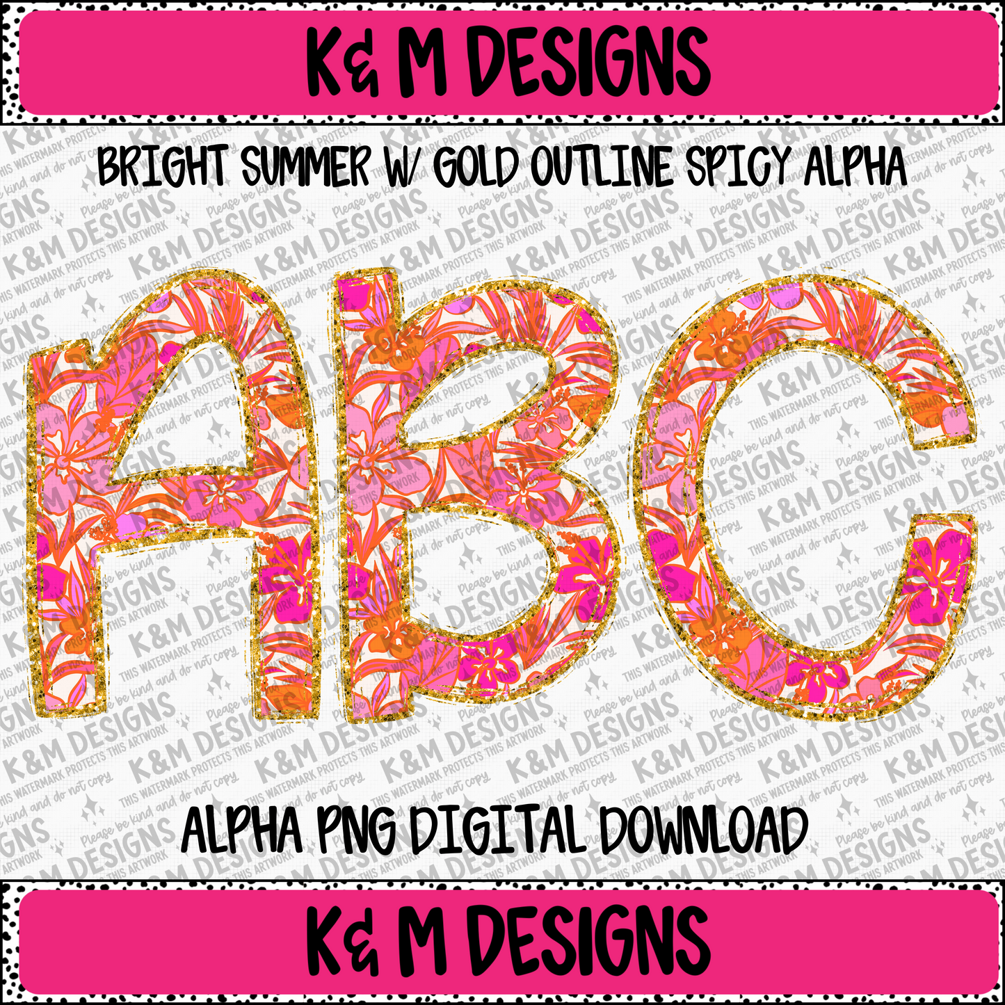 Bright Summer Floral W/ Gold Outline Spicy Alpha PNG Set Digital Download