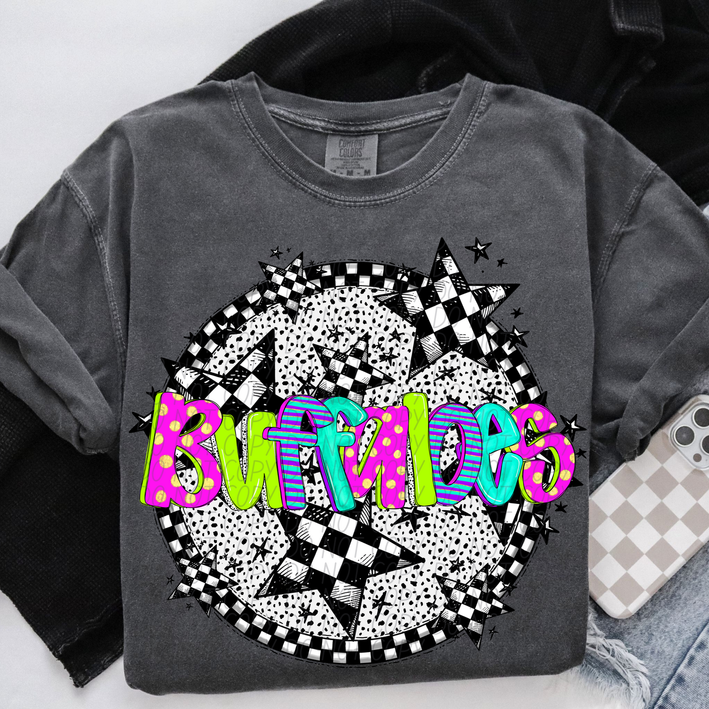 Buffaloes Mascot Neon Checker DTF Transfer