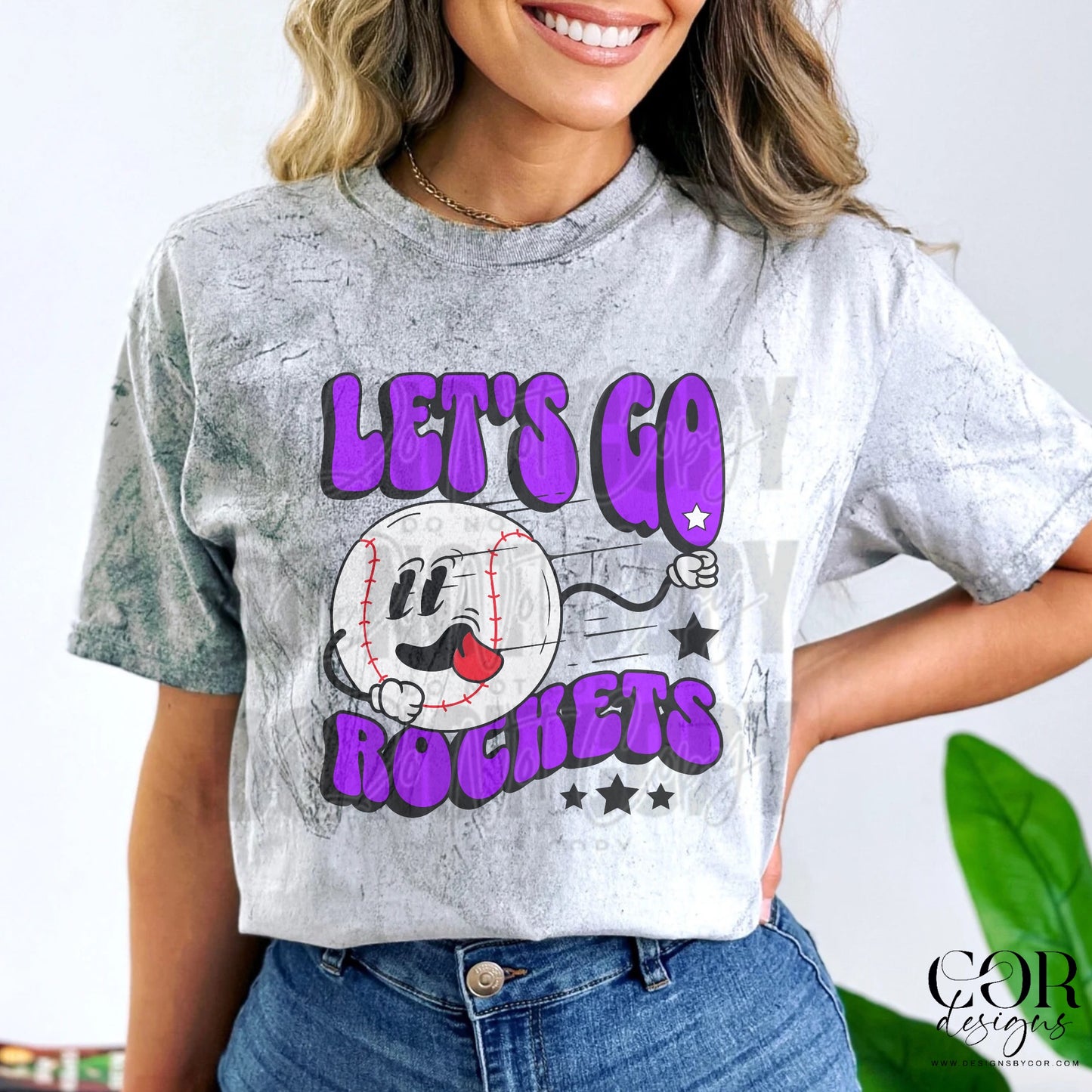 Baseball Let's Go Rockets Purple DTF Transfer