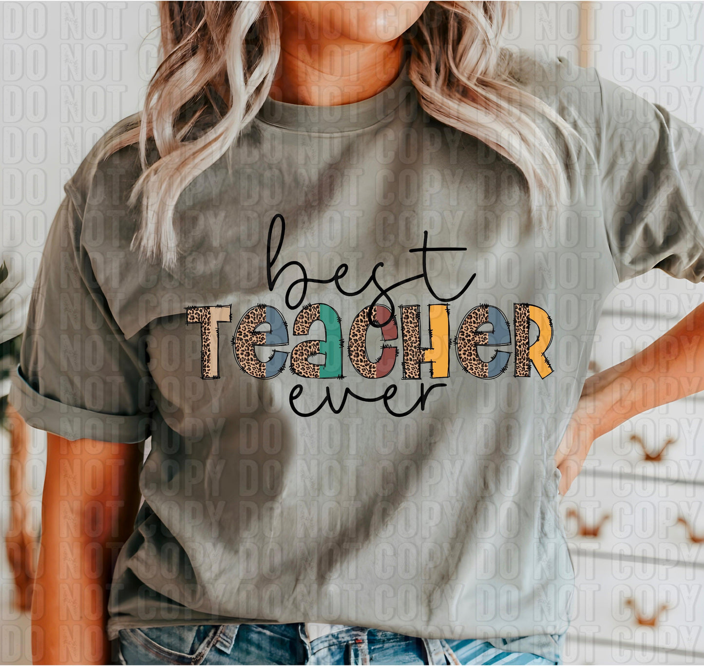 Best Teacher Ever Leopard Handwritten DTF Transfer