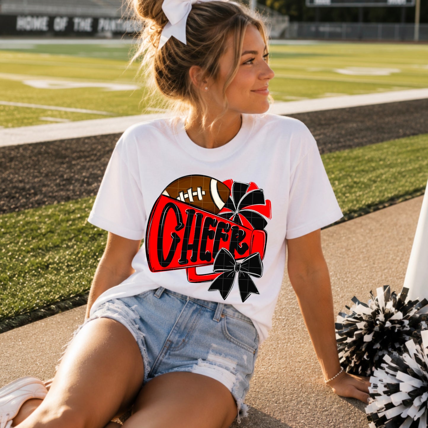 Black Red Cheer Megaphone Football DTF Transfer