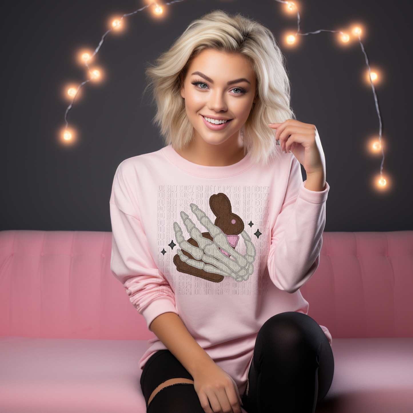 Bow Chocolate Bunny Skeleton DTF Transfer