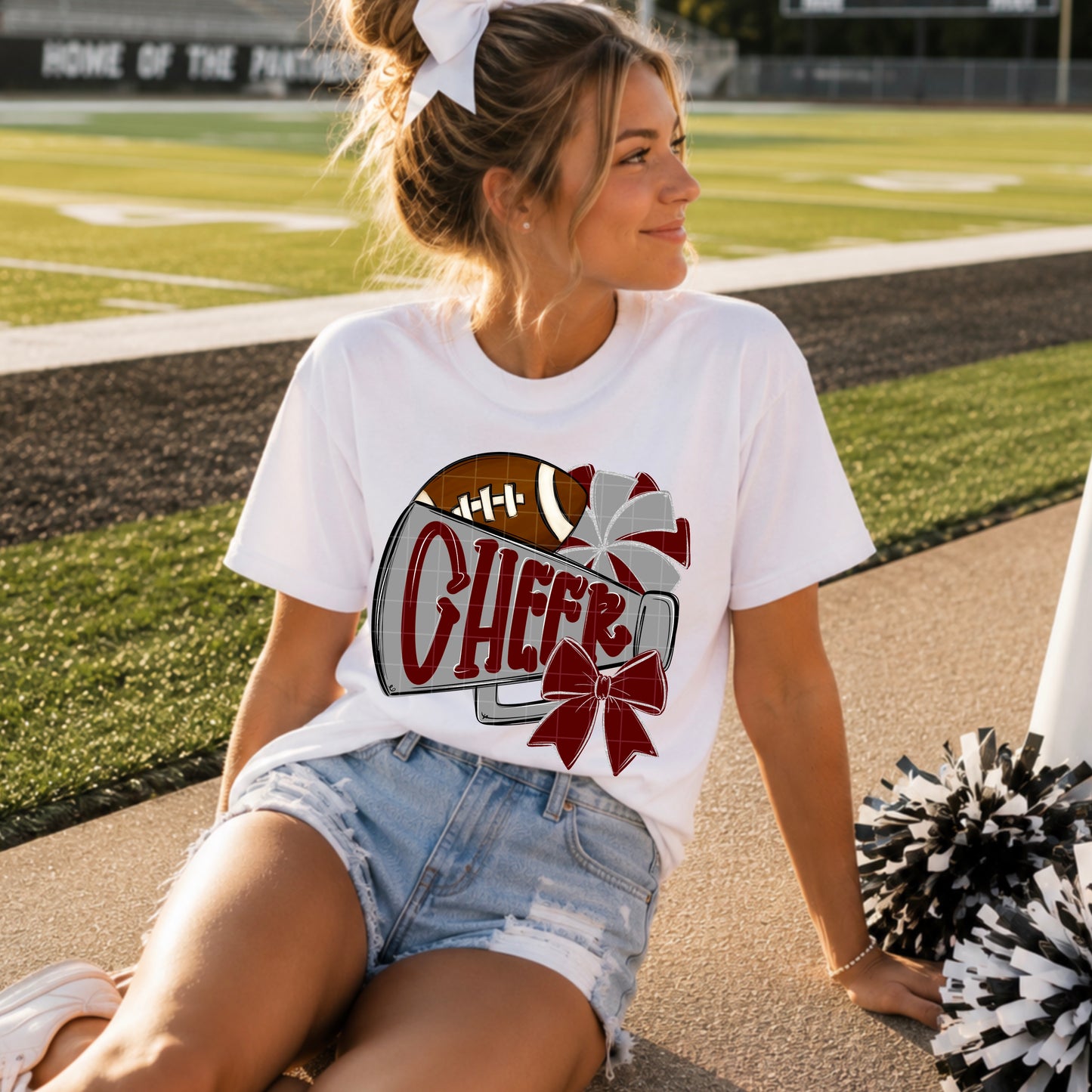 Burgundy Grey Cheer Megaphone Football DTF Transfer