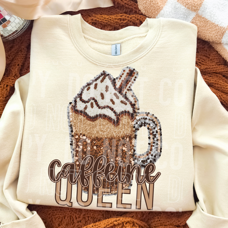 Caffeine Queen Sequin Yarn Faux DTF Transfer