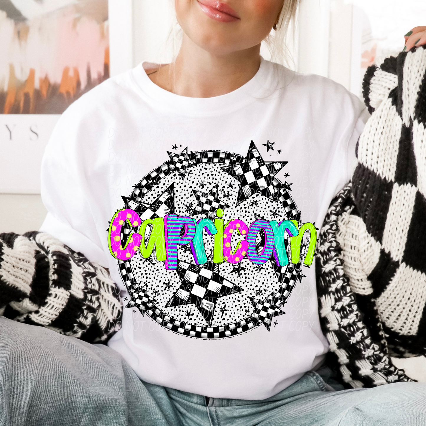 Capricorn Neon Checker DTF Transfer