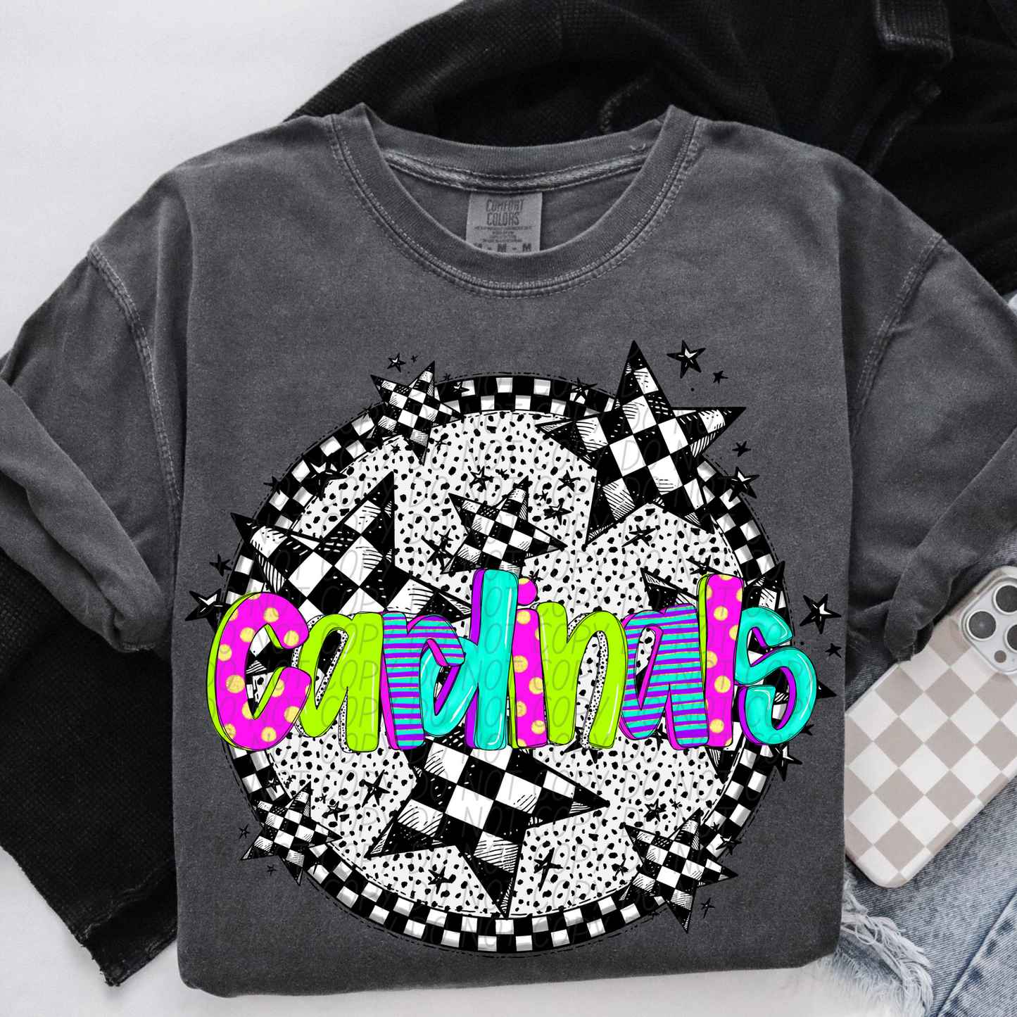 Cardinals Mascot Neon Checker DTF Transfer