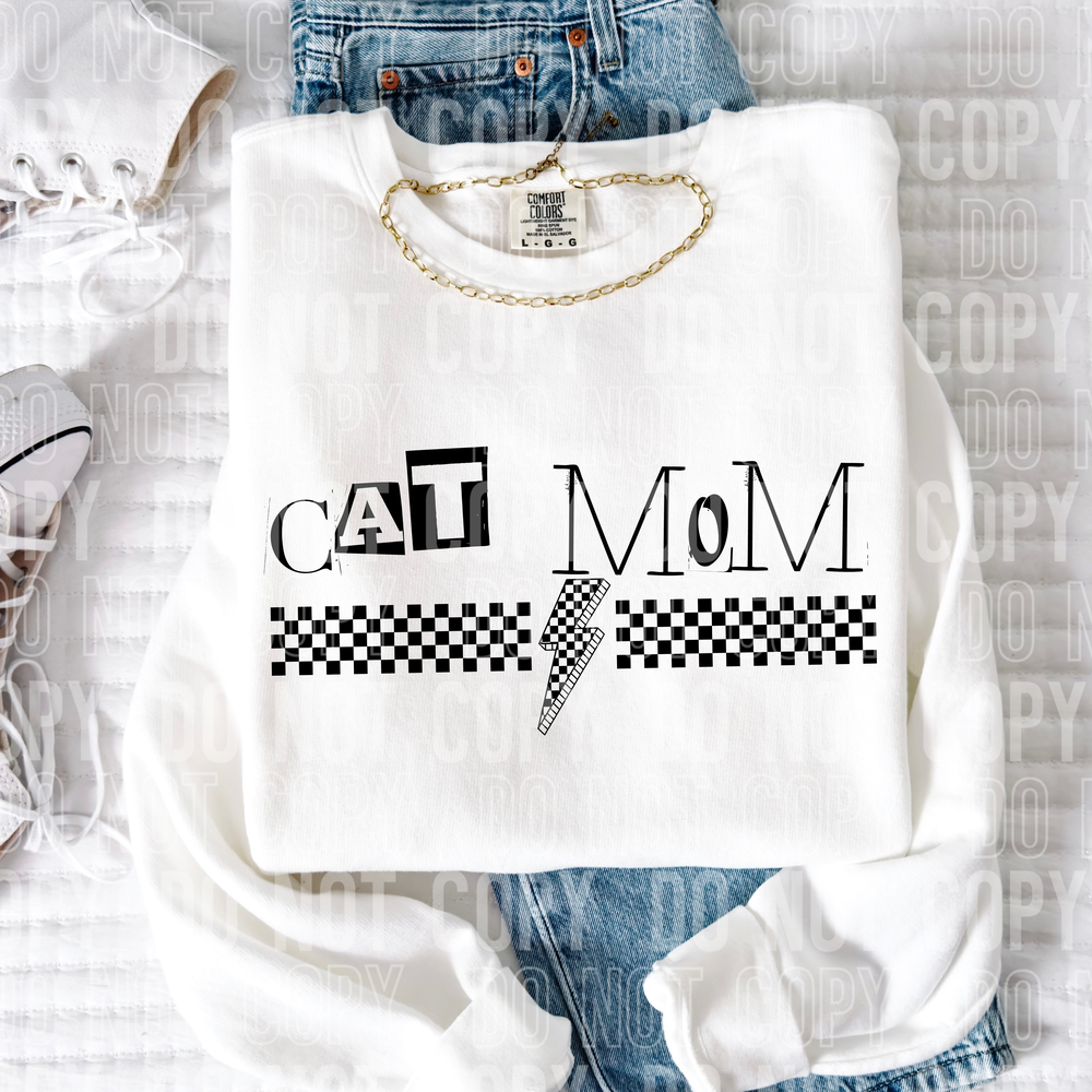 Cat Mom Checkered Bolt Word DTF Transfer