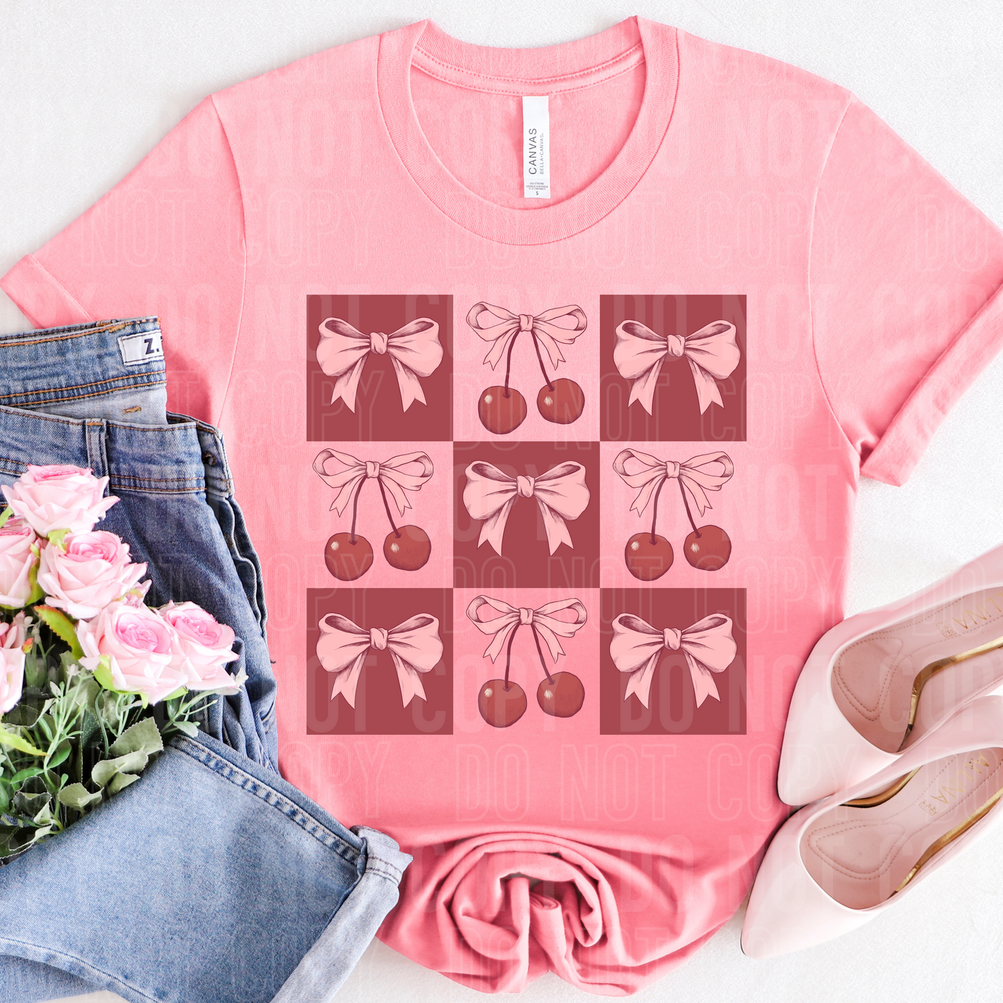 Cherry Bow Checkered DTF Transfer