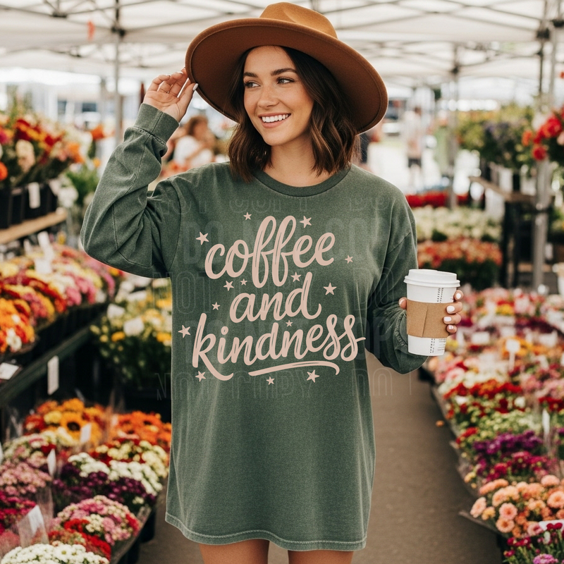 Coffee And Kindness Single Color DTF Transfer