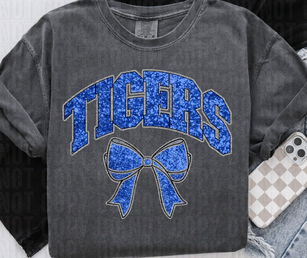 Tigers Glittery Royal Blue Silver DTF Transfer